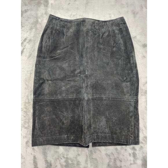 Vintage 90s Perspective Leather Straight Cut Pencil Skirt Size 7 Black W26 Lined - Picture 1 of 9
